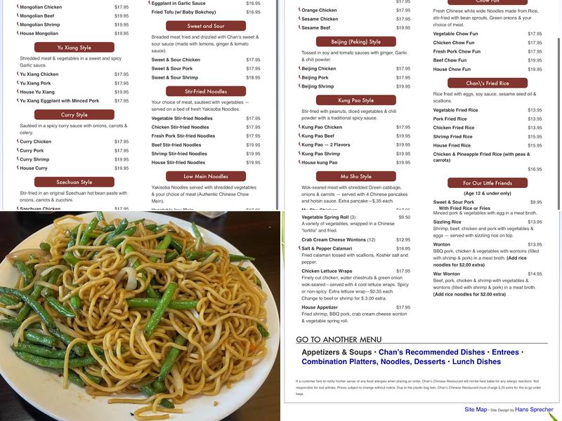 Chan's Of Bend Menu