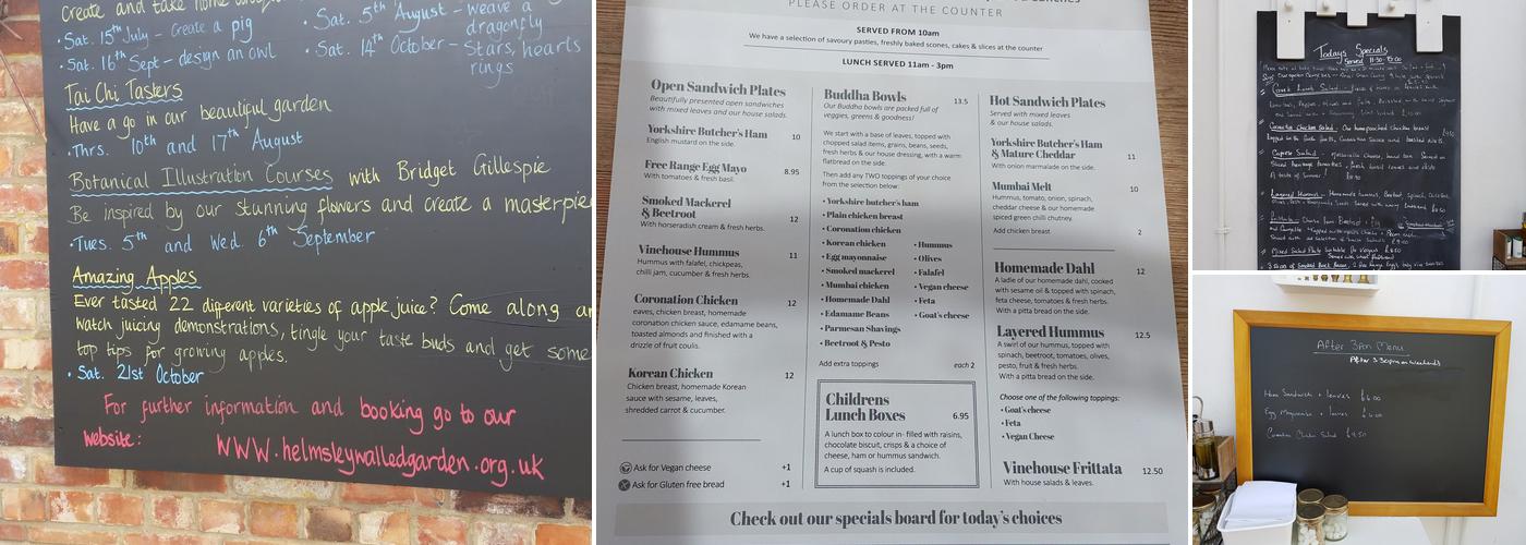 The Vinehouse Cafe at Helmsley walled Garden Menu