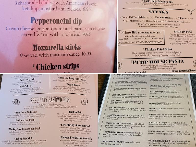 Pump House Bar & Grill Menu