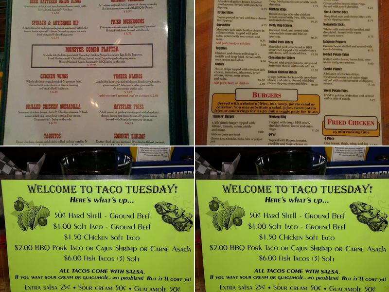 Timber's Bar & Grill Redmond Menu