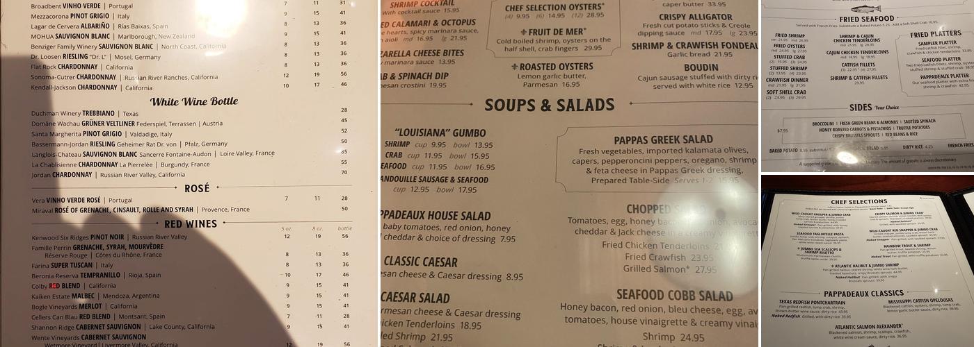 Pappadeaux Seafood Kitchen Menu