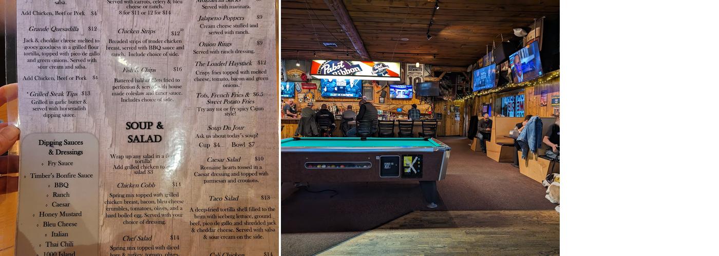 Timbers Menu
