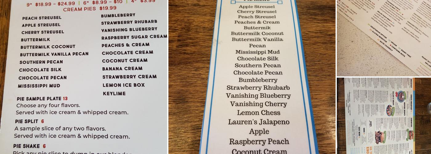 Pie In the Sky Pie Co Menu