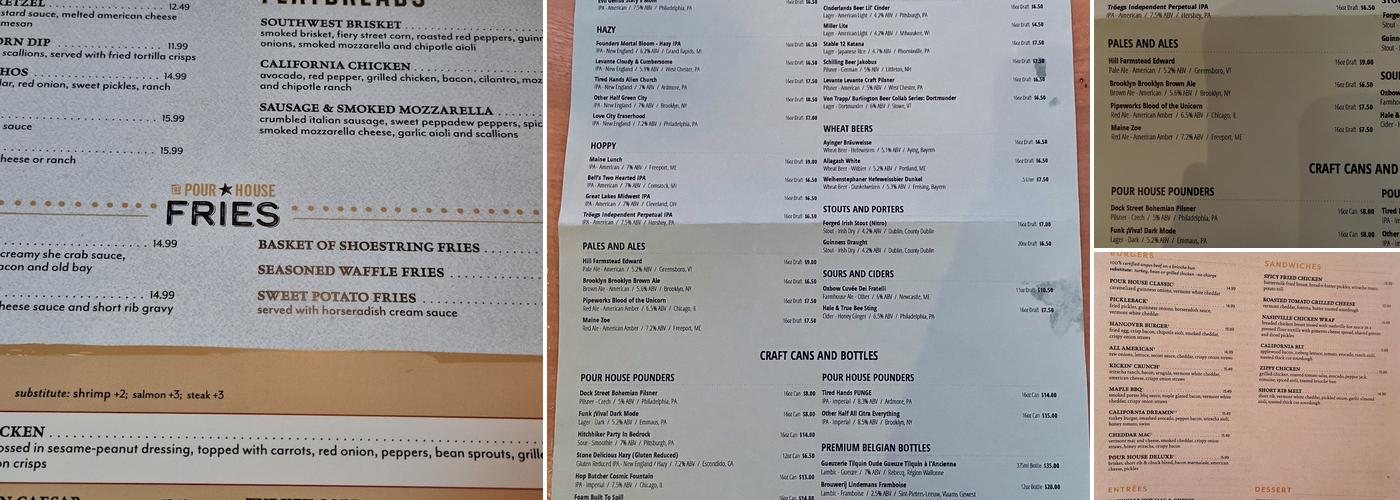 The Pour House [Exton] Menu