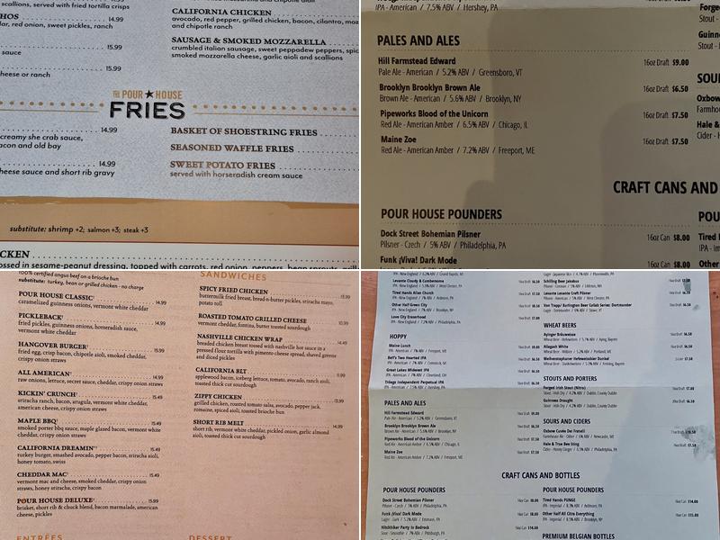 The Pour House [Exton] Menu