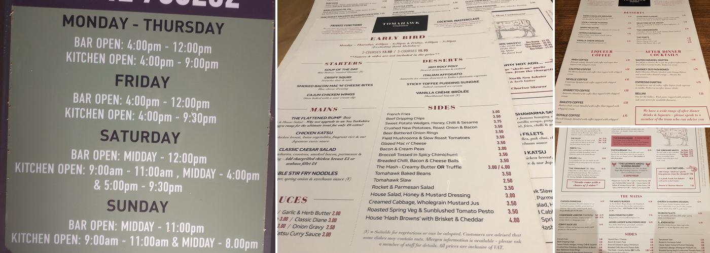 Tomahawk Steakhouse - Potto Menu