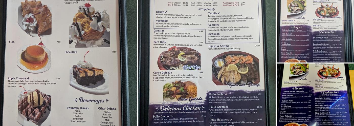 Rana's Mexican Grill Menu