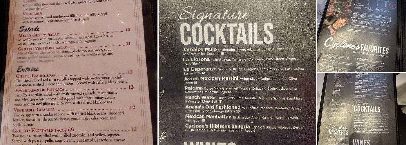 Cyclone Anaya's Tex-Mex Kitchen Menu