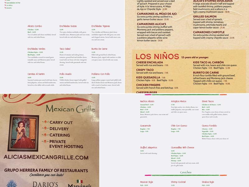 Alicia's Mexican Grille Menu