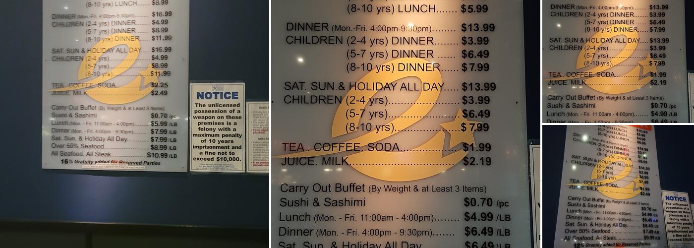 E-Star Chinese Buffet Menu