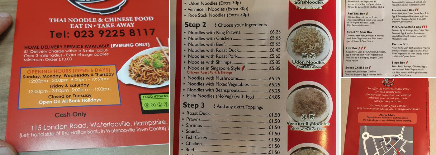 Noodle Bar,Waterlooville Menu