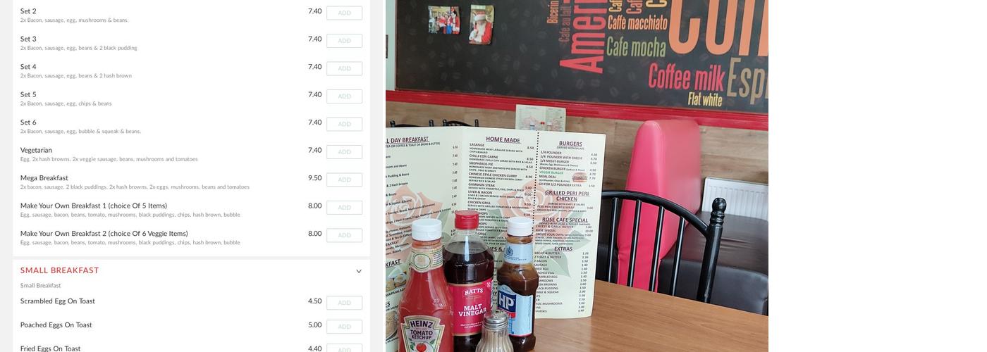 Rose Cafe Restaurant Menu