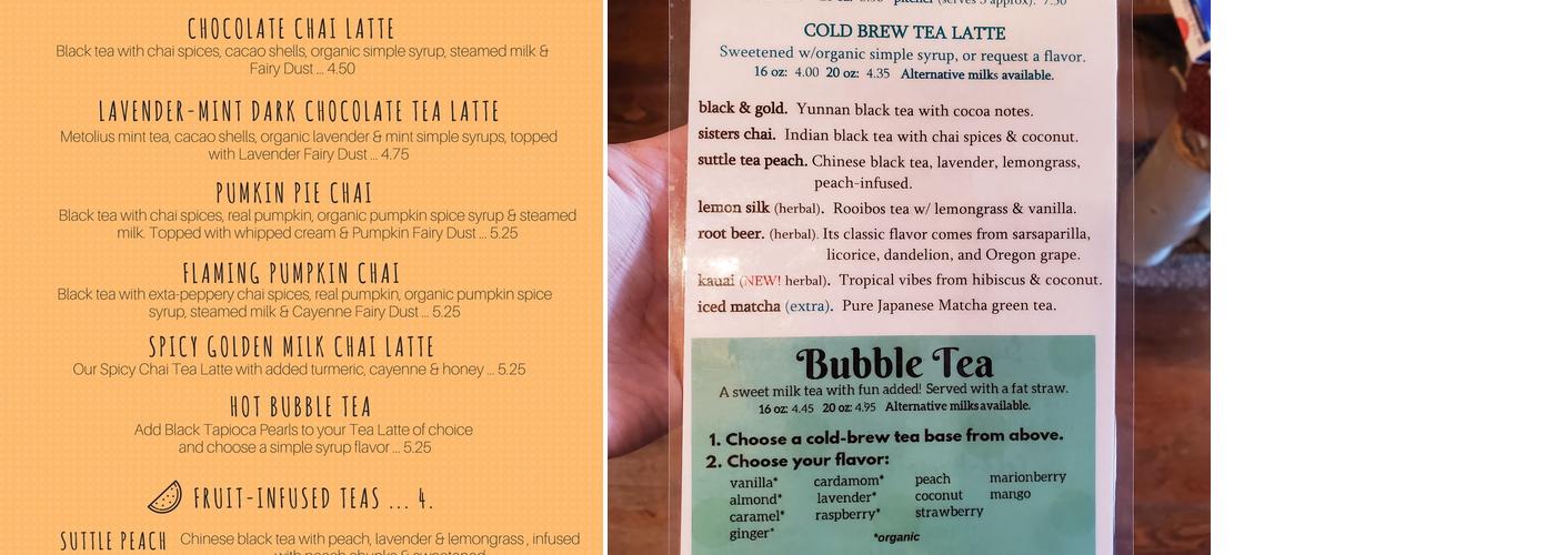Suttle Tea Menu