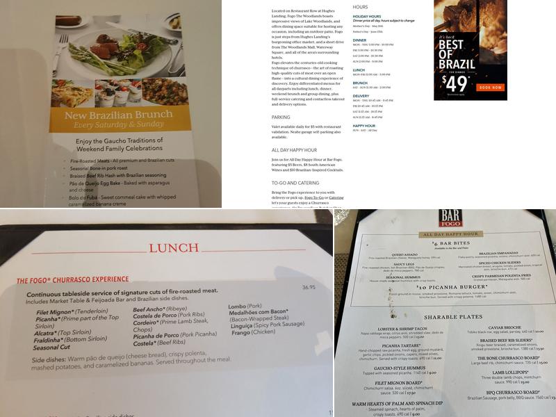 Fogo de Chão Brazilian Steakhouse Menu