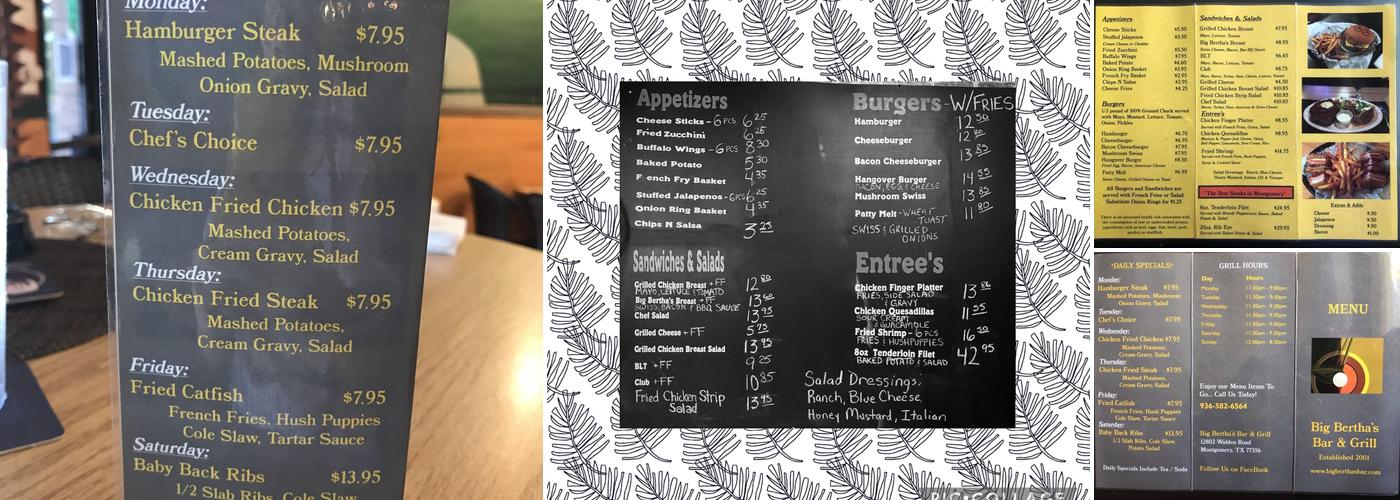 Big Bertha's Menu
