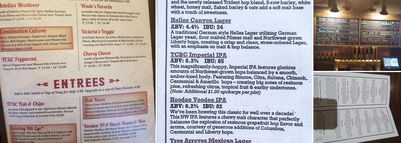 Three Creeks Brewing Company Menu