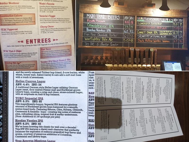 Three Creeks Brewing Company Menu