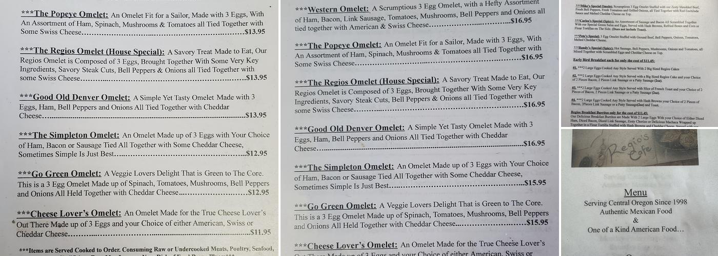 Regios Cafe Menu