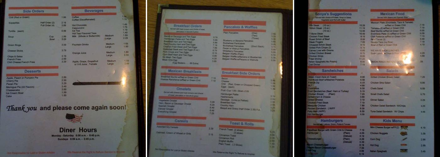 Sonyas Menu