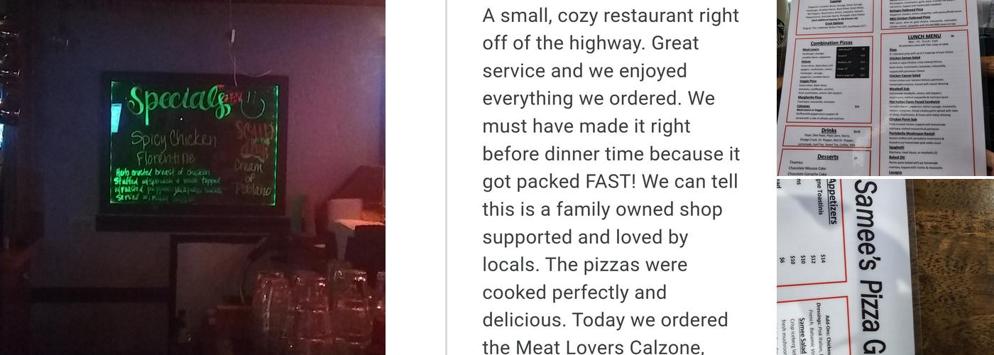 Samee's Pizza Getti Restaurant Menu