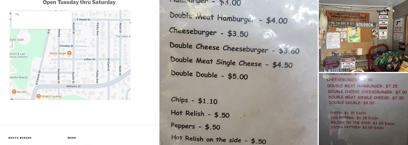 Boots Burger Menu