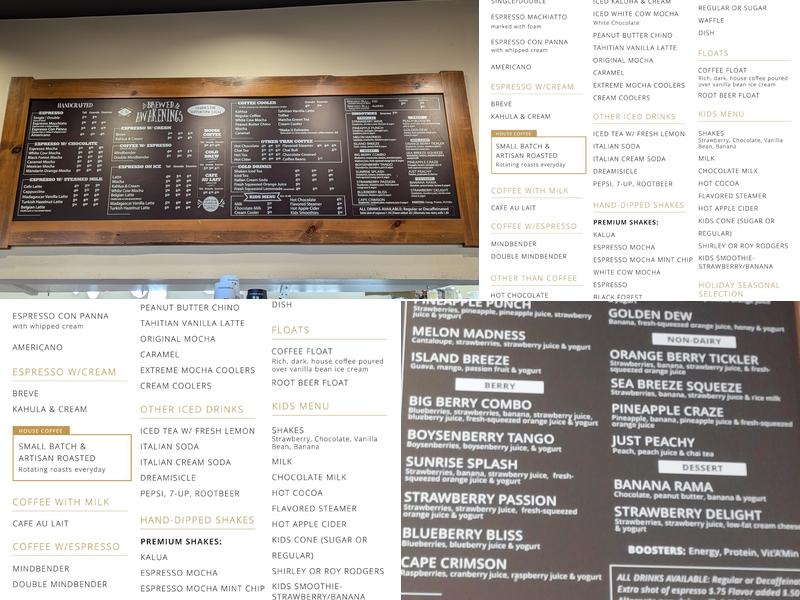 Brewed Awakenings Coffee Roasters Menu