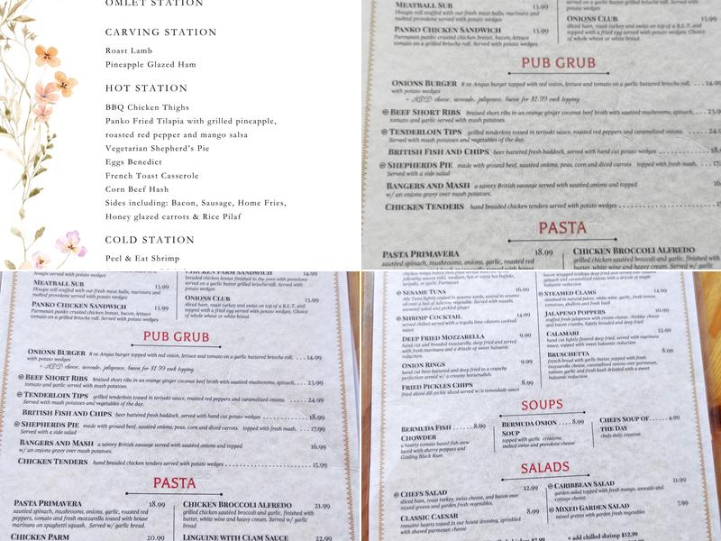 Onions Pub and Restaurant Menu
