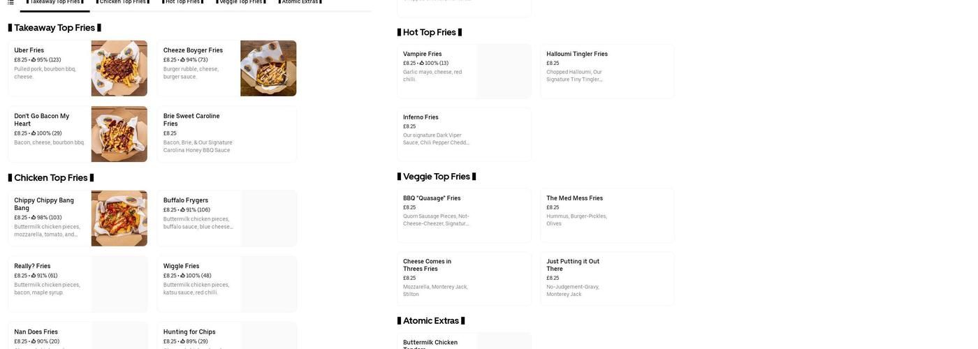 The One Stop Atomic Fries Shop Menu