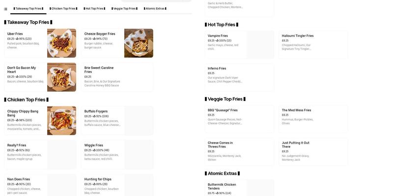 The One Stop Atomic Fries Shop Menu