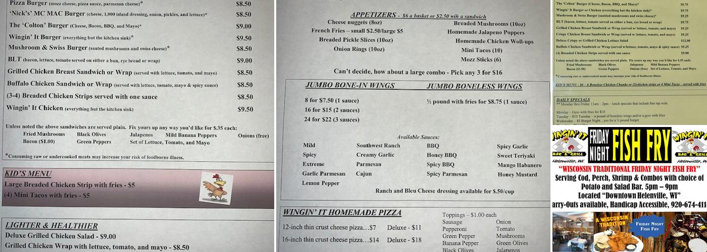 Wingin' It Menu