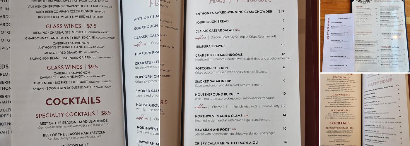 Anthony's at the Old Mill District Menu