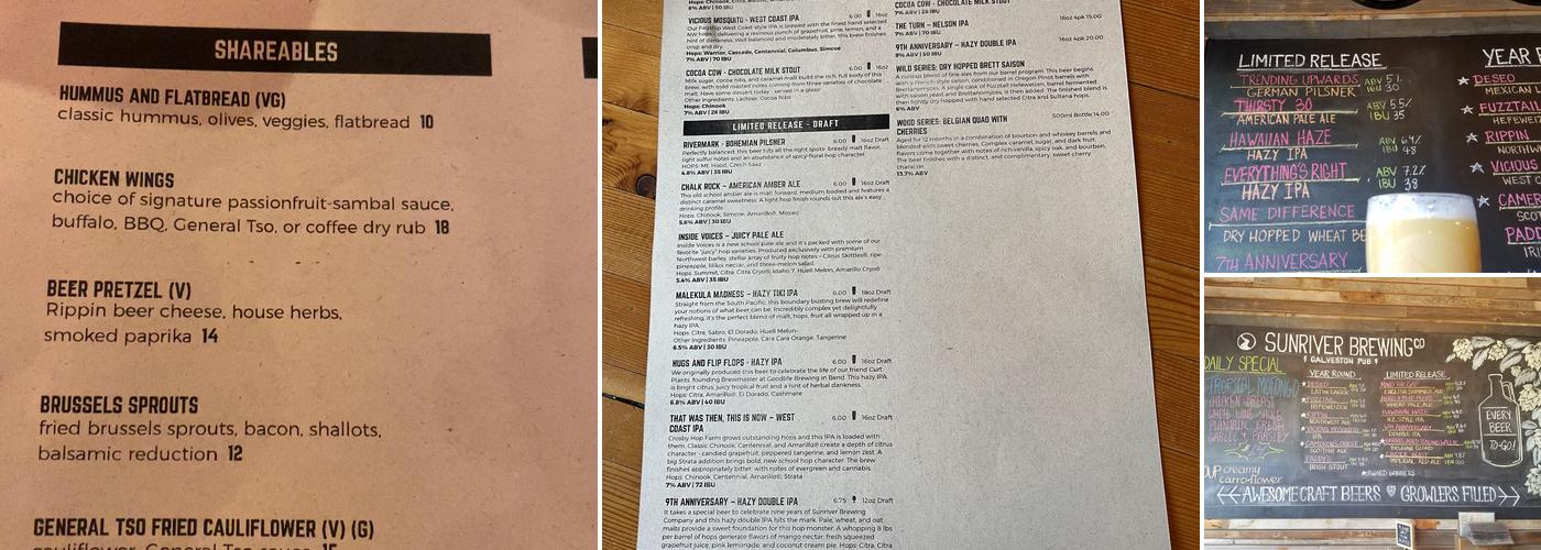 Sunriver Brewing Co. - Galveston Pub Menu