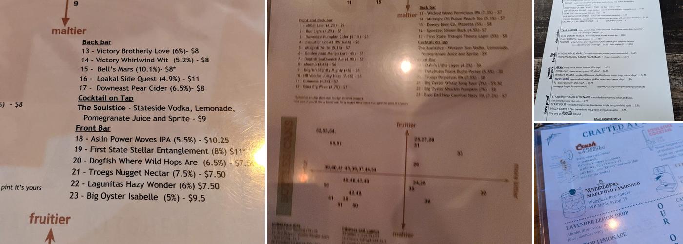 Grain Craft Bar + Kitchen Menu
