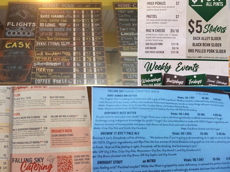 Falling Sky Brewing Menu