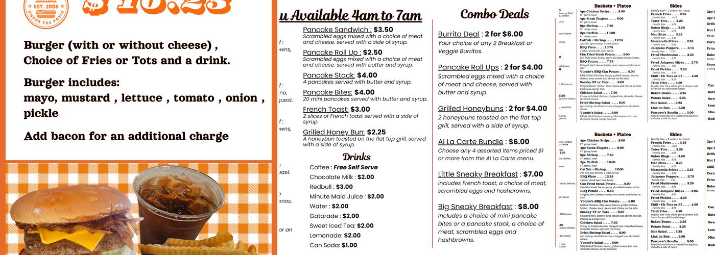 Sneaky Pete's Under the Patio Menu