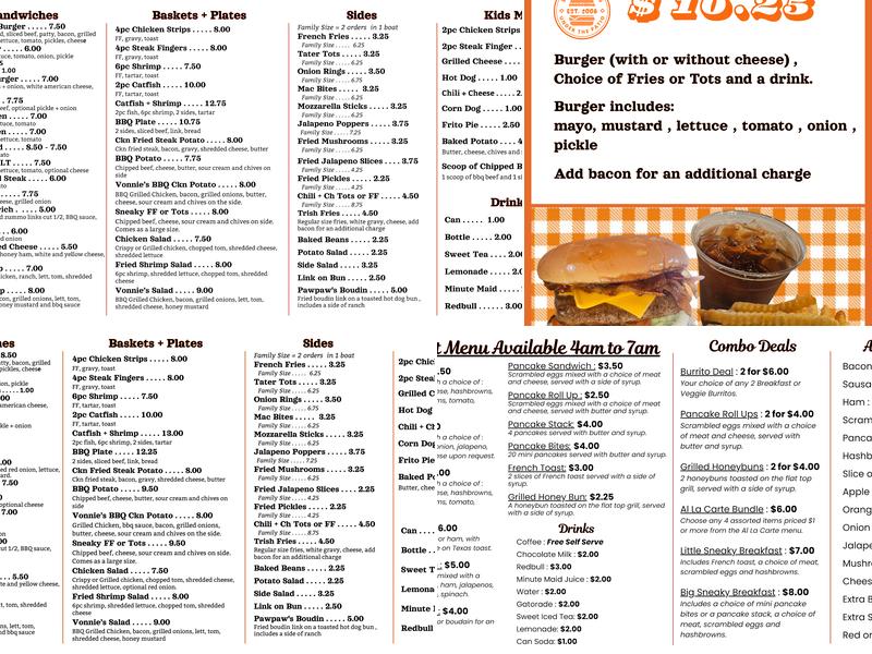 Sneaky Pete's Under the Patio Menu