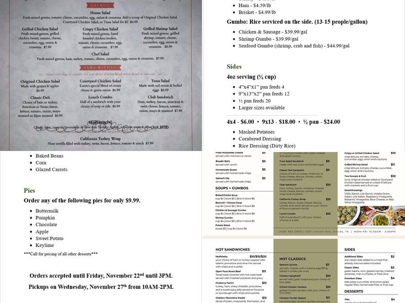 The Courtyard Menu