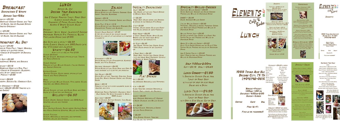 Elements Cafe & Bakery Menu