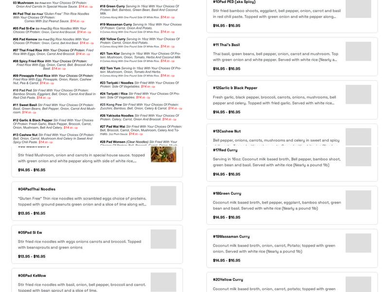 Lee's Thai Foods Menu