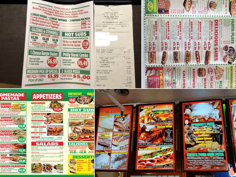 Pepes Pizza Menu