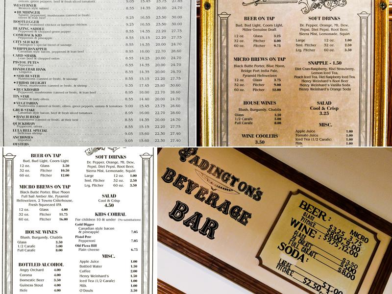 Padington's Pizza Menu