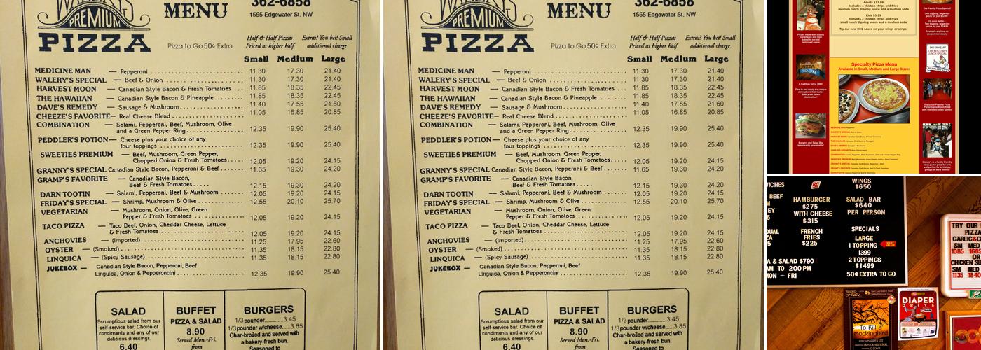 Walery's Premium Pizza Menu
