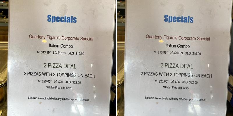 Figaro's Pizza Menu