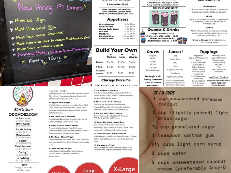 Odd Moe's Pizza Menu