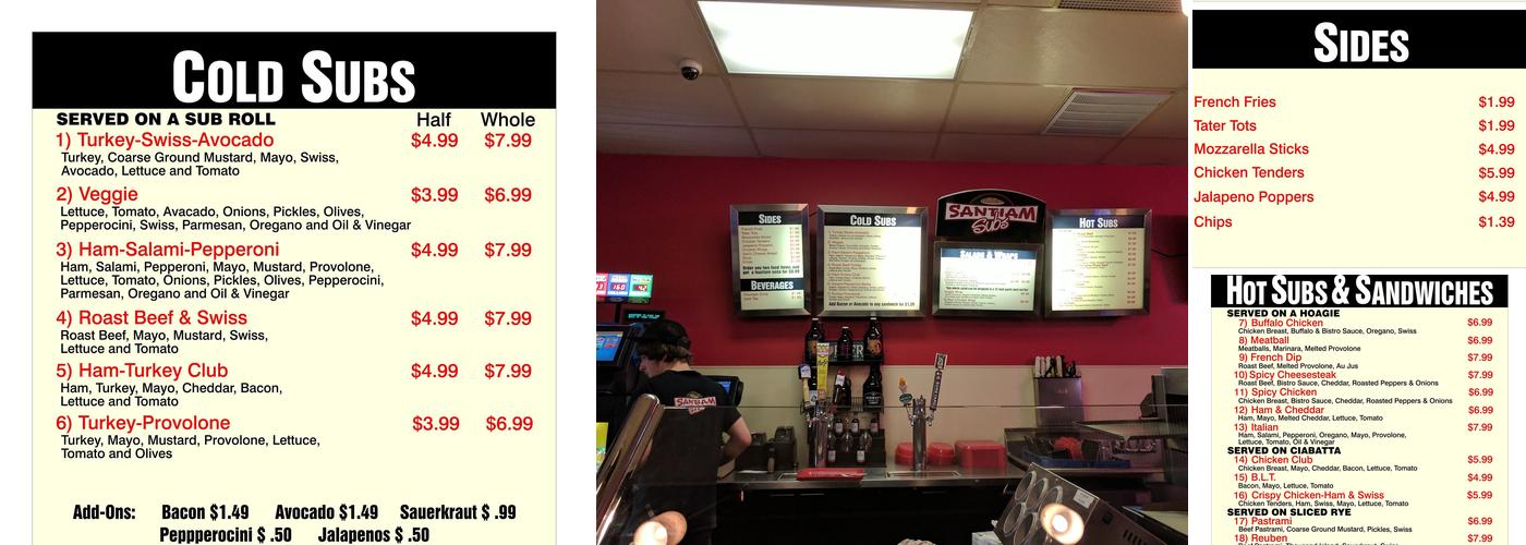 Santiam Subs Menu