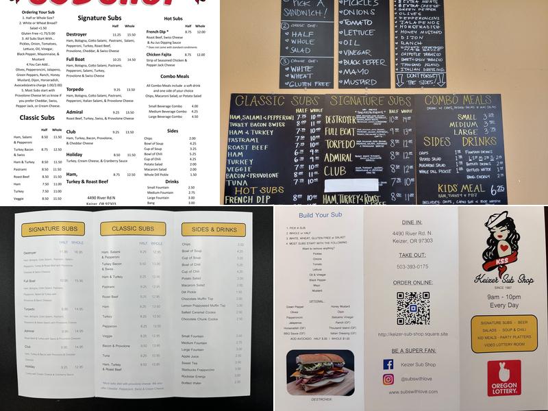 Keizer Sub Shop Menu