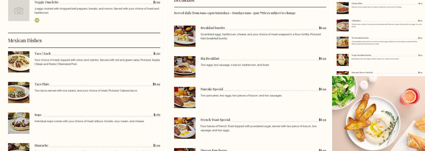 Don Pedro Mayor Menu