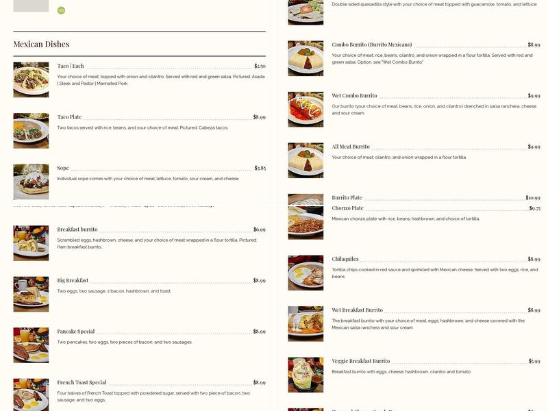 Don Pedro Mayor Menu