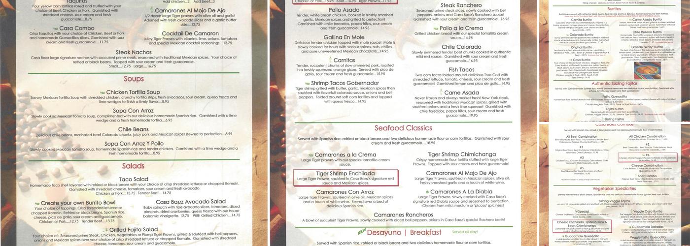 Casa Báez Menu