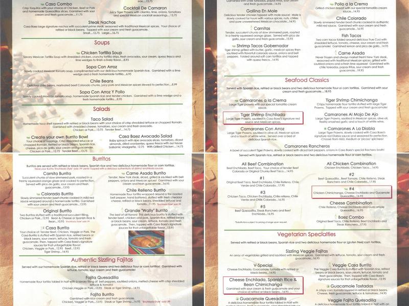 Casa Báez Menu
